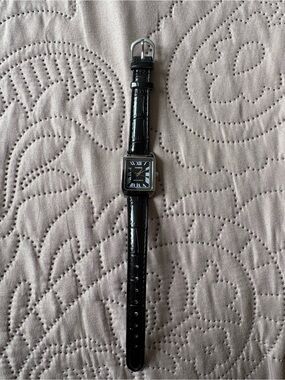 Casio Black Leather Strap Silver Square Watch with Roman Dial